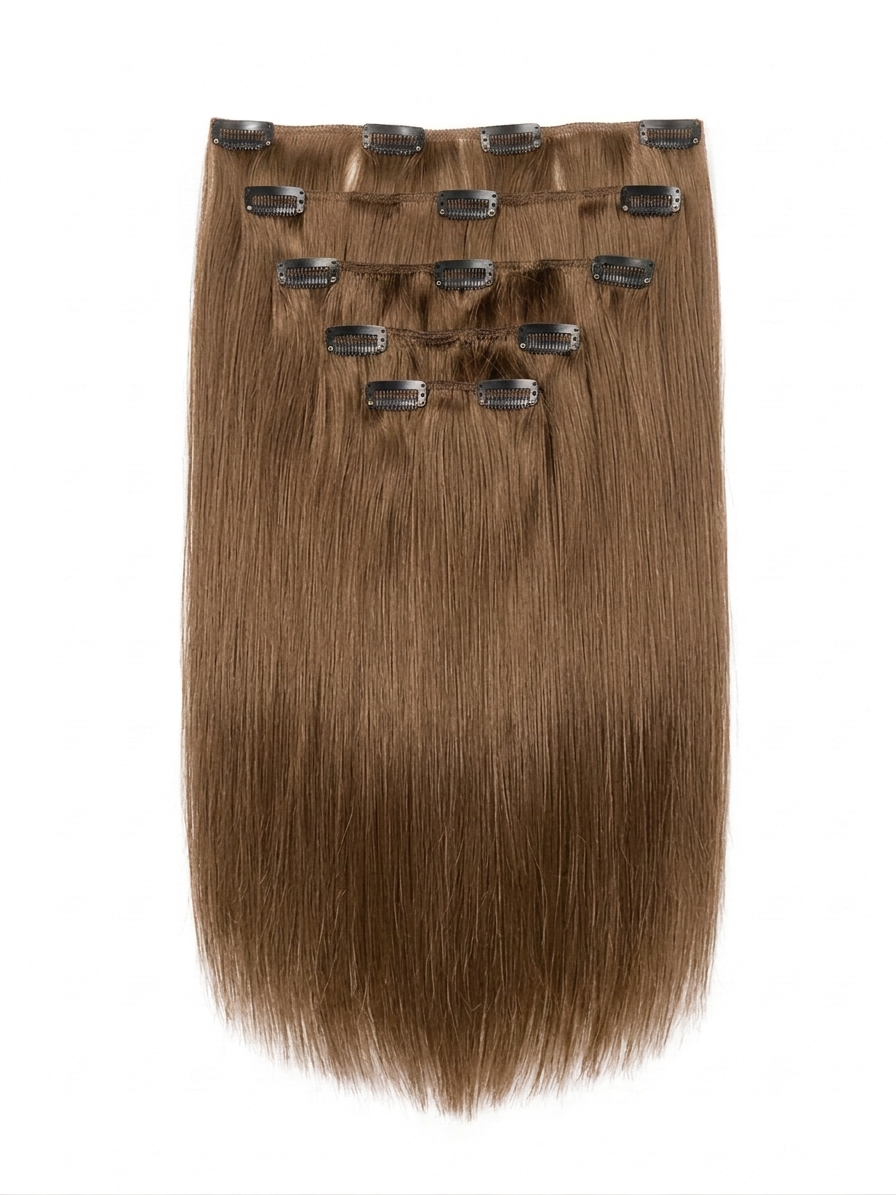 20" Indian Remy Clip-In Hair Extensions - Light Brown