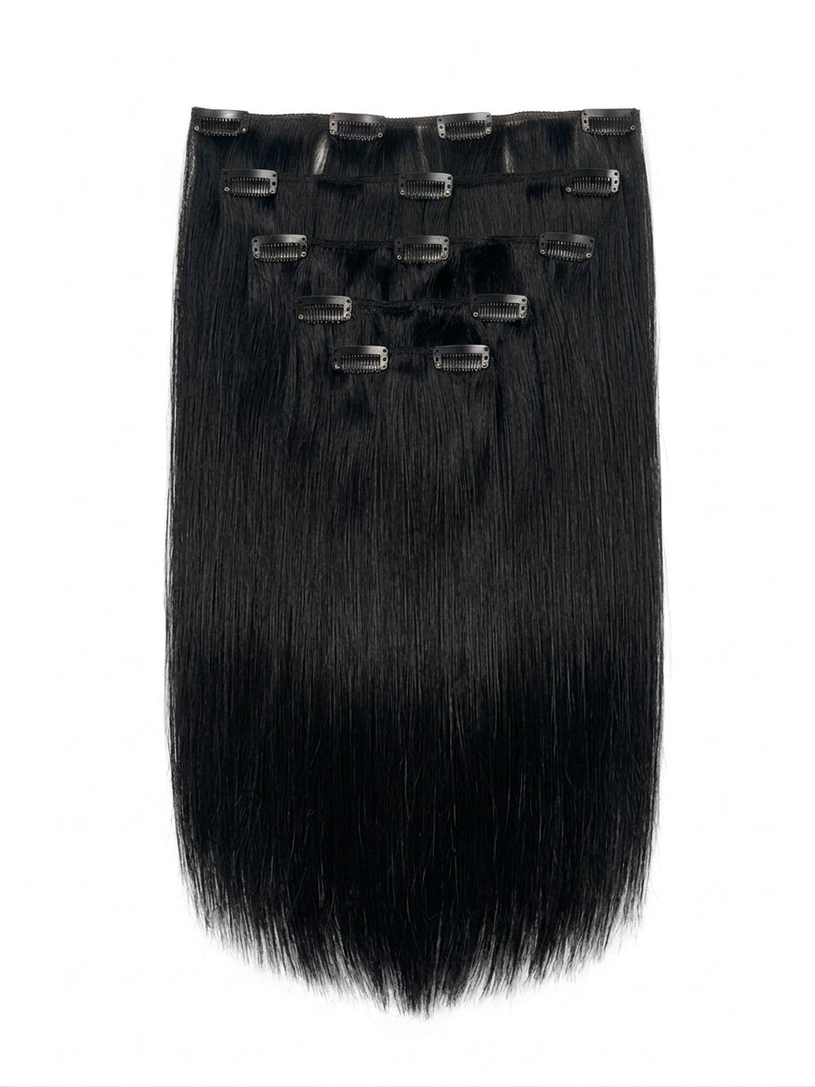 20" Indian Remy Clip-In Hair Extensions - Jet Black