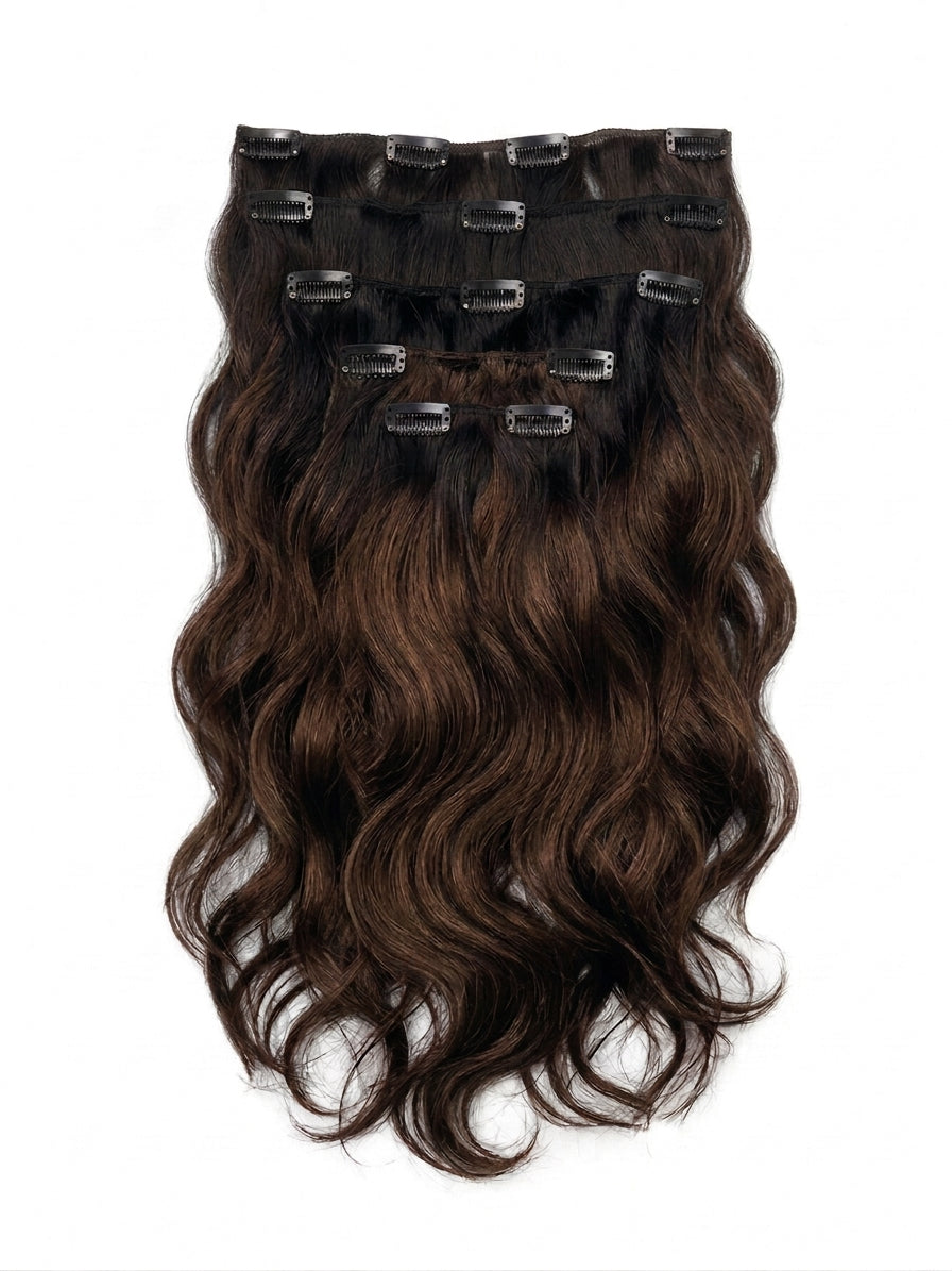 20" Indian Remy Clip-In Hair Extension - Rooted Mix Chocolate