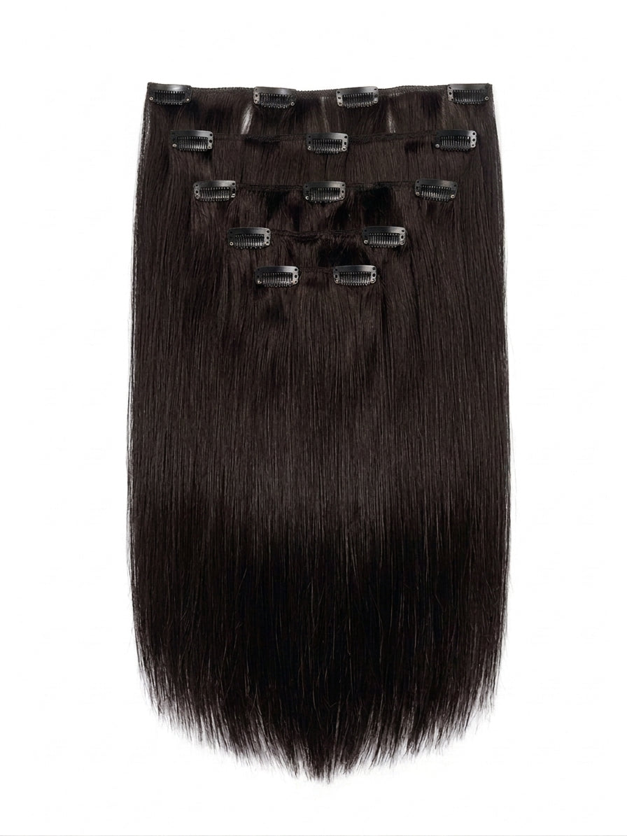 20" Indian Remy Clip-In Hair Extensions - Brown Black