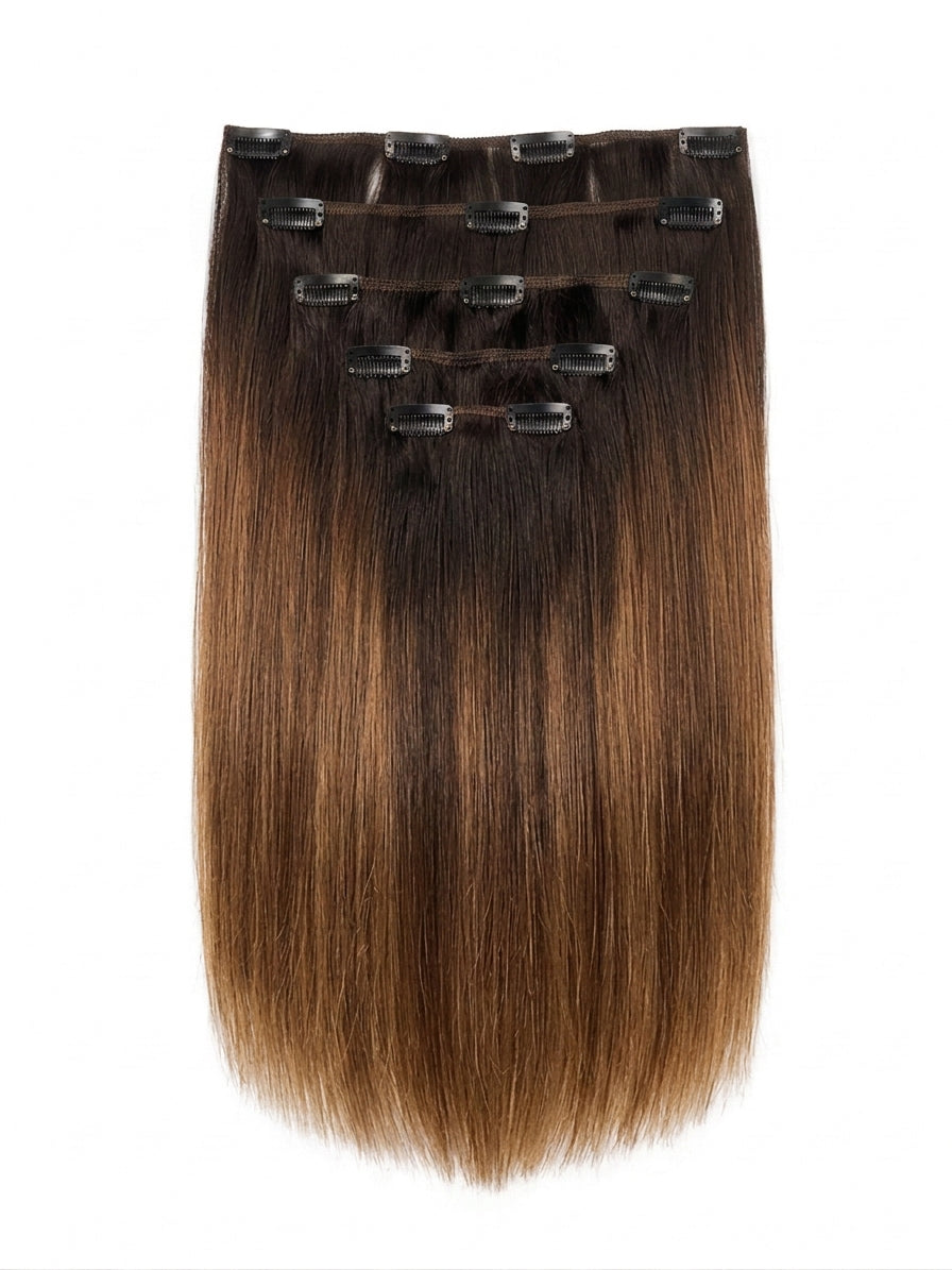 20" Indian Remy Clip-In Hair Extensions - Chestnut Balayage