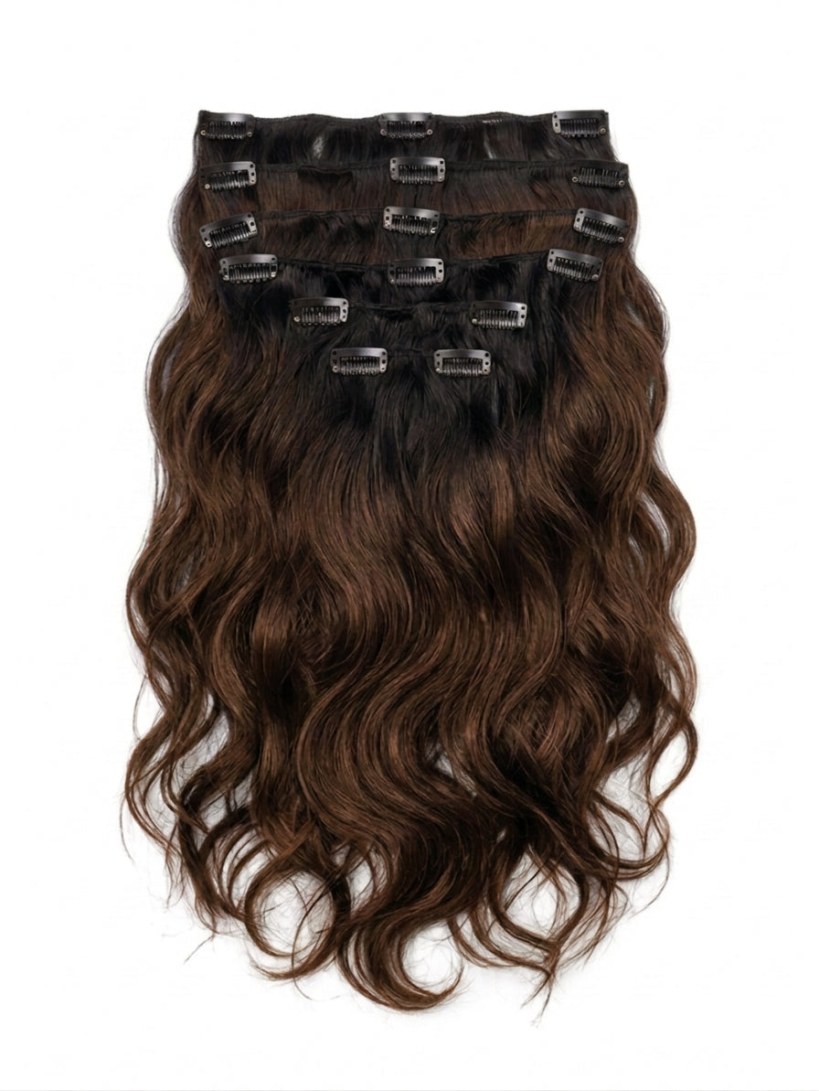 20" Indian Remy Clip-In Hair Extension - Rooted Mix Chocolate