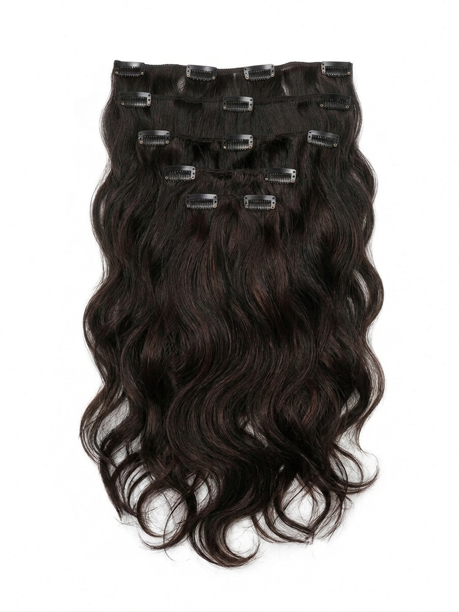 20" Indian Remy Clip-In Hair Extensions - Brown Black