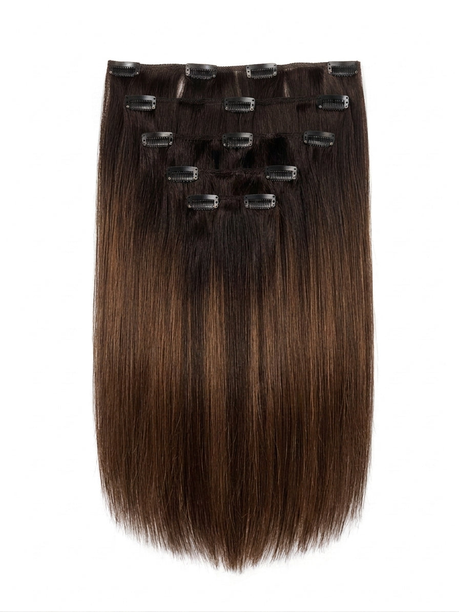 20" Indian Remy Clip-In Hair Extension - Rooted Mix Chocolate