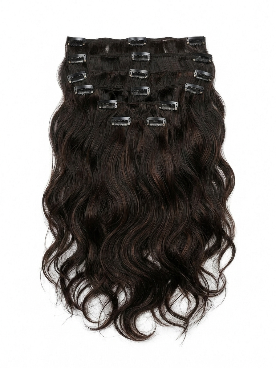 20" Indian Remy Clip-In Hair Extensions - Brown Black
