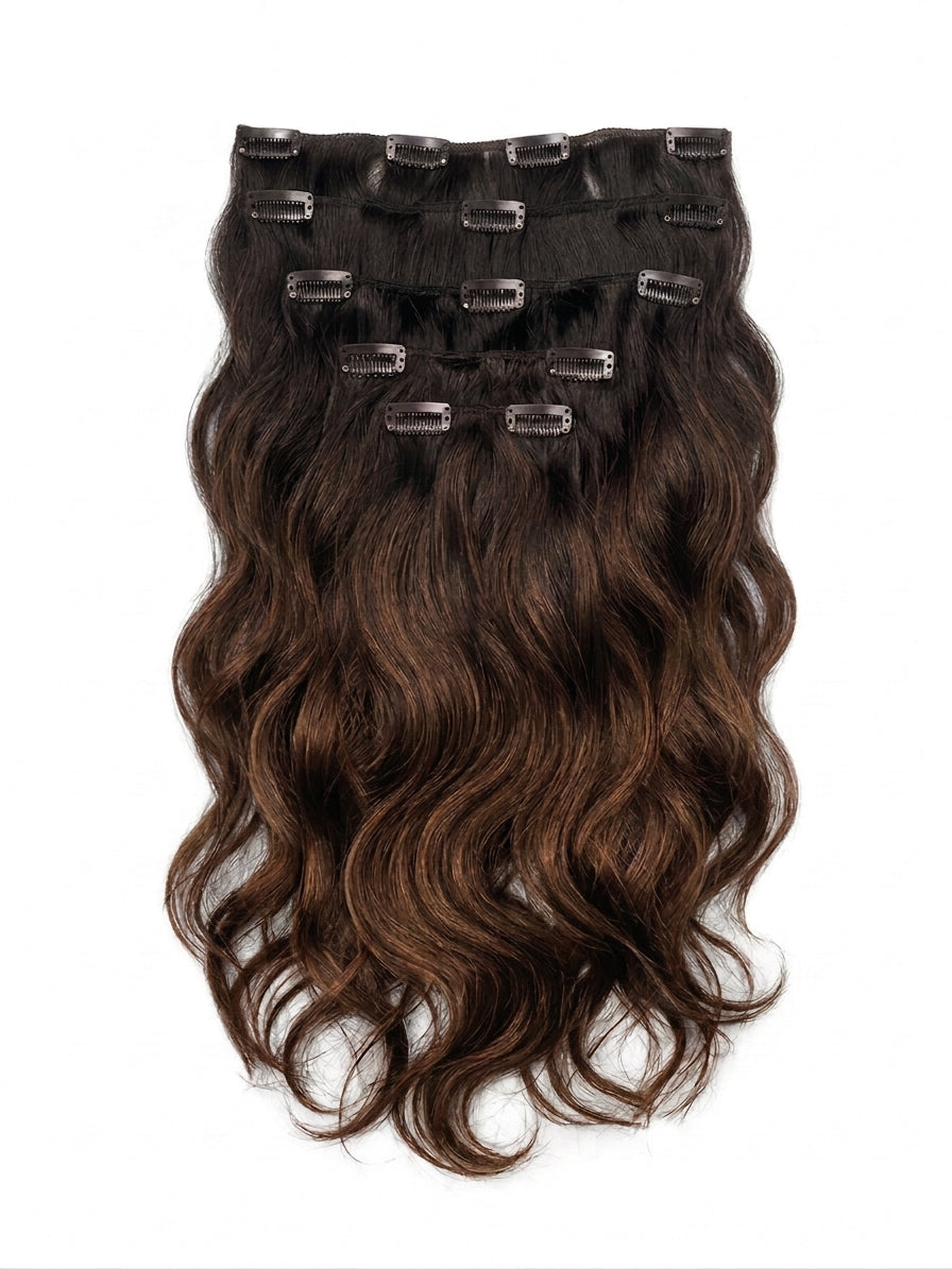 20" Indian Remy Clip-In Hair Extensions - Chestnut Balayage