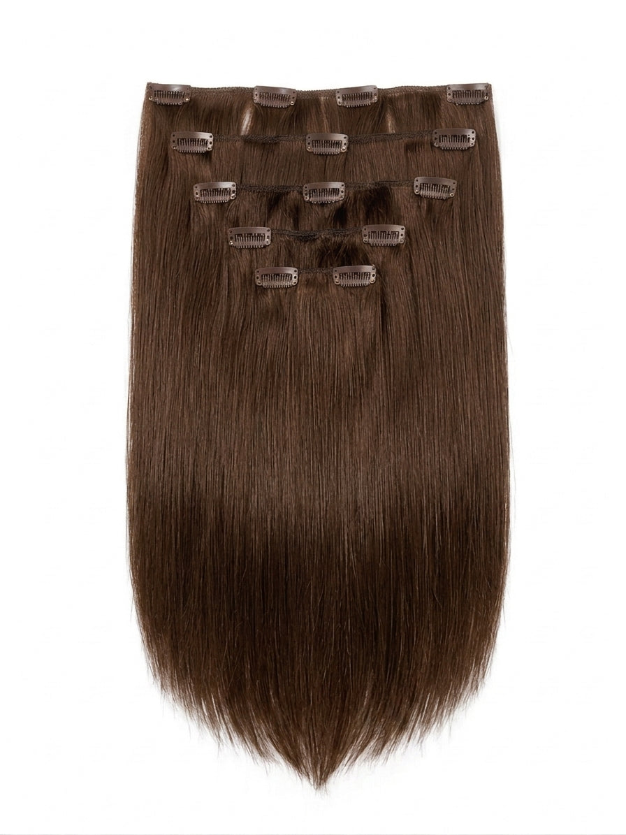 20" Indian Remy Clip-In Hair Extensions - Medium Brown